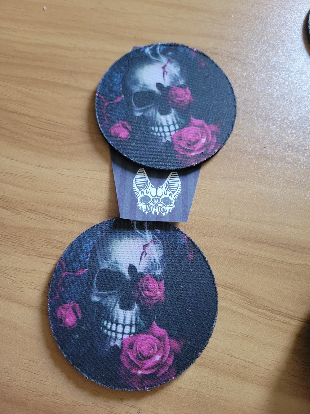 💀NEW💀 Skull & Pink Rose Round Car Coasters - Gothic Floral Set